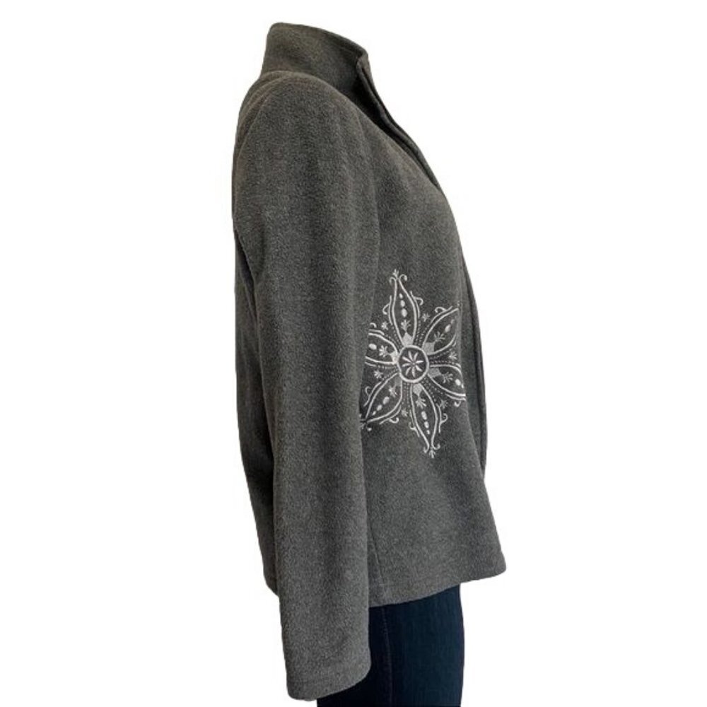 Croft & Barrow Embroidered Snowflake Grey Zip up Fleece Sweatshirt Size M - Picture 7 of 10